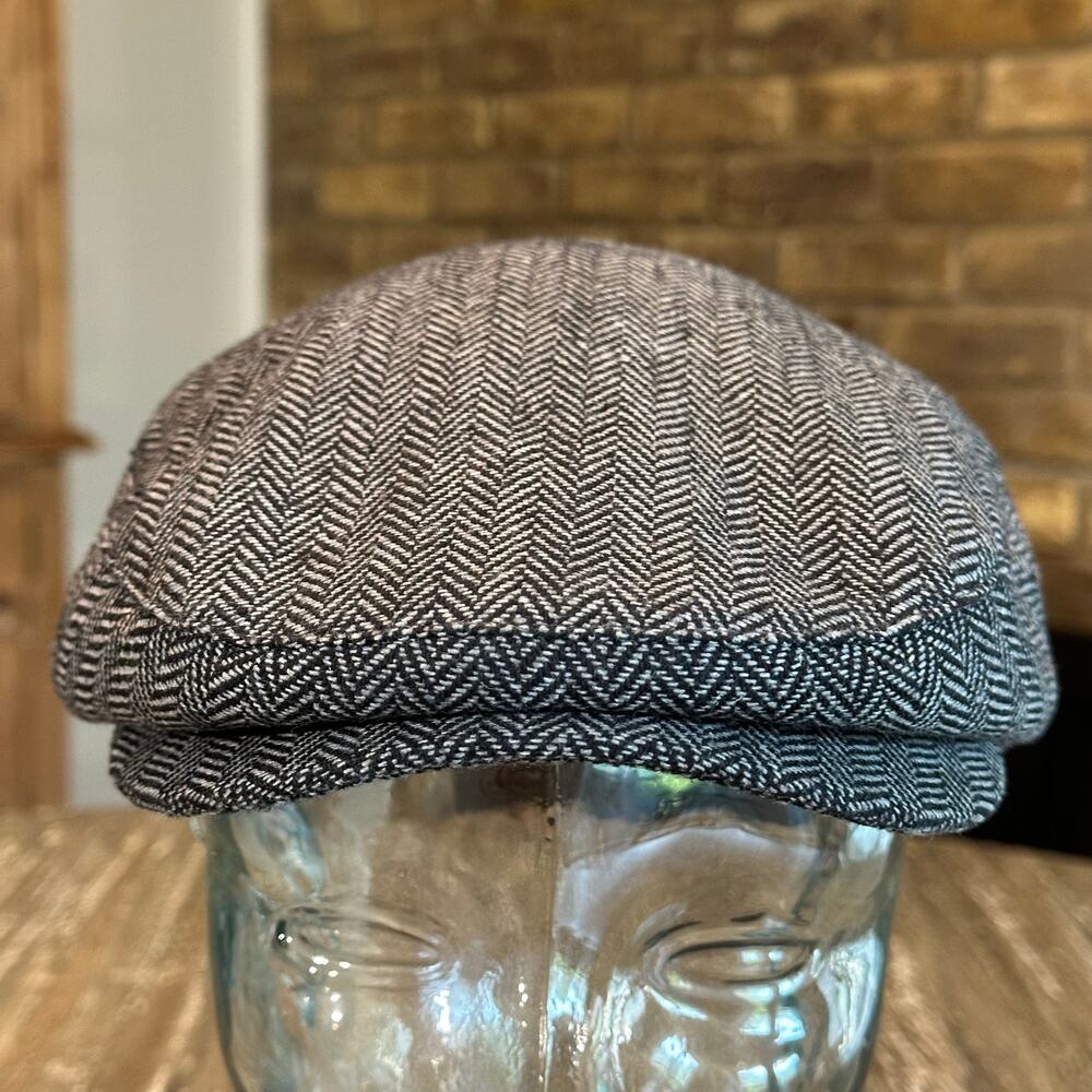 Brixton Hooligan Flat Cap Caddy Newsie Houndstooth Hat Gray Men’s Size L 7-1/2